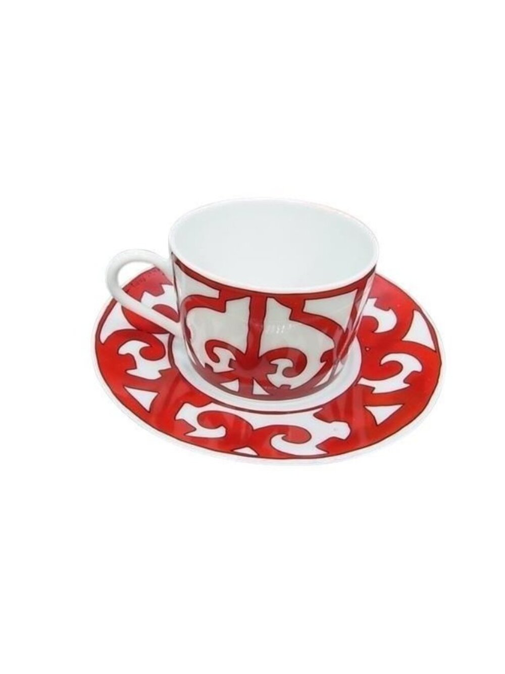 Hermes Cup & Saucer Guadalquivir Red White Porcelain